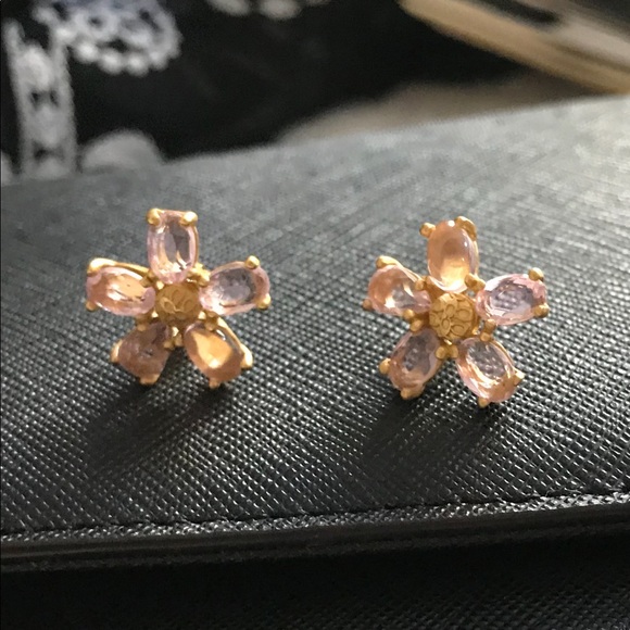 NWT Coach Faceted Flower Stud Earrings Pink/Gold - Picture 2 of 8